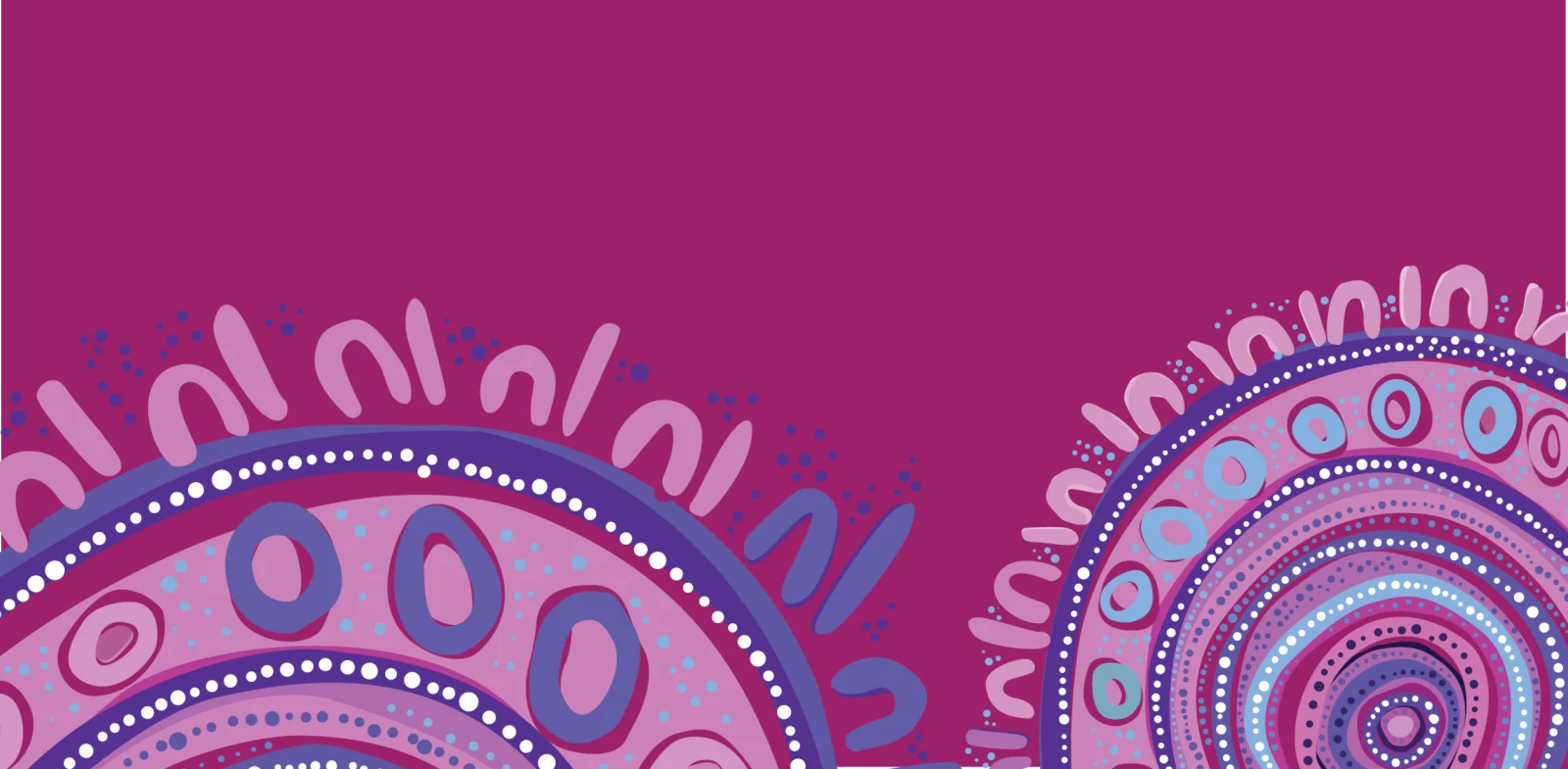 A wide artwork band by Renae Lamb — two mandala forms rising into a magenta field