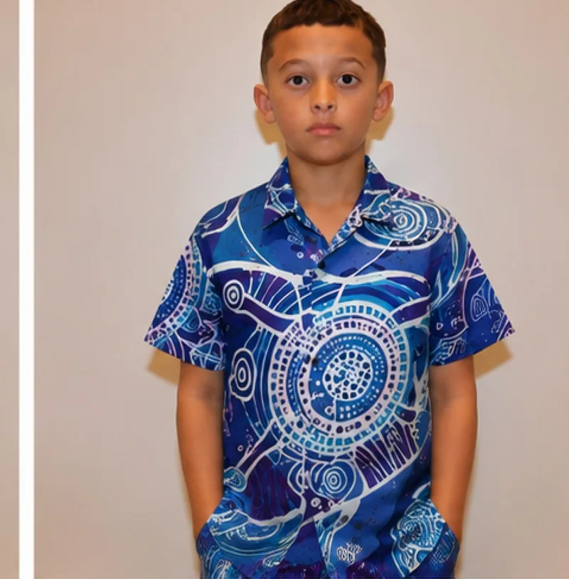 Blue Water Dreaming Shirt — close on the waterway print
