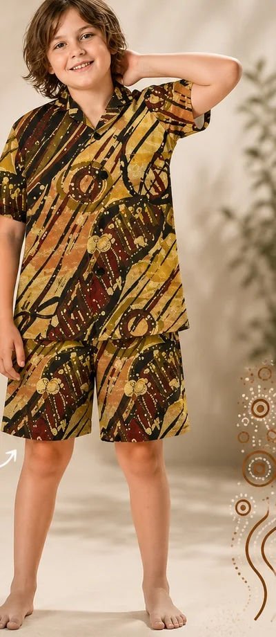 Kids Pyjamas — the ochre print set, full length