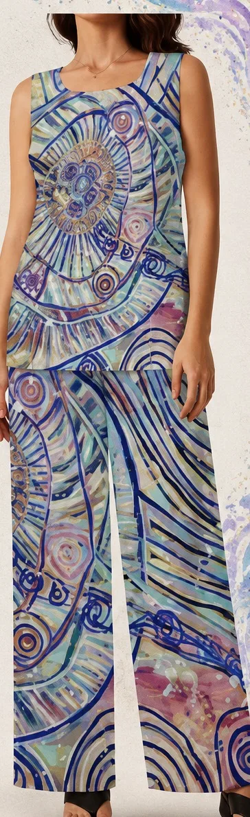 Matching Set — top and wide-leg pants, full length