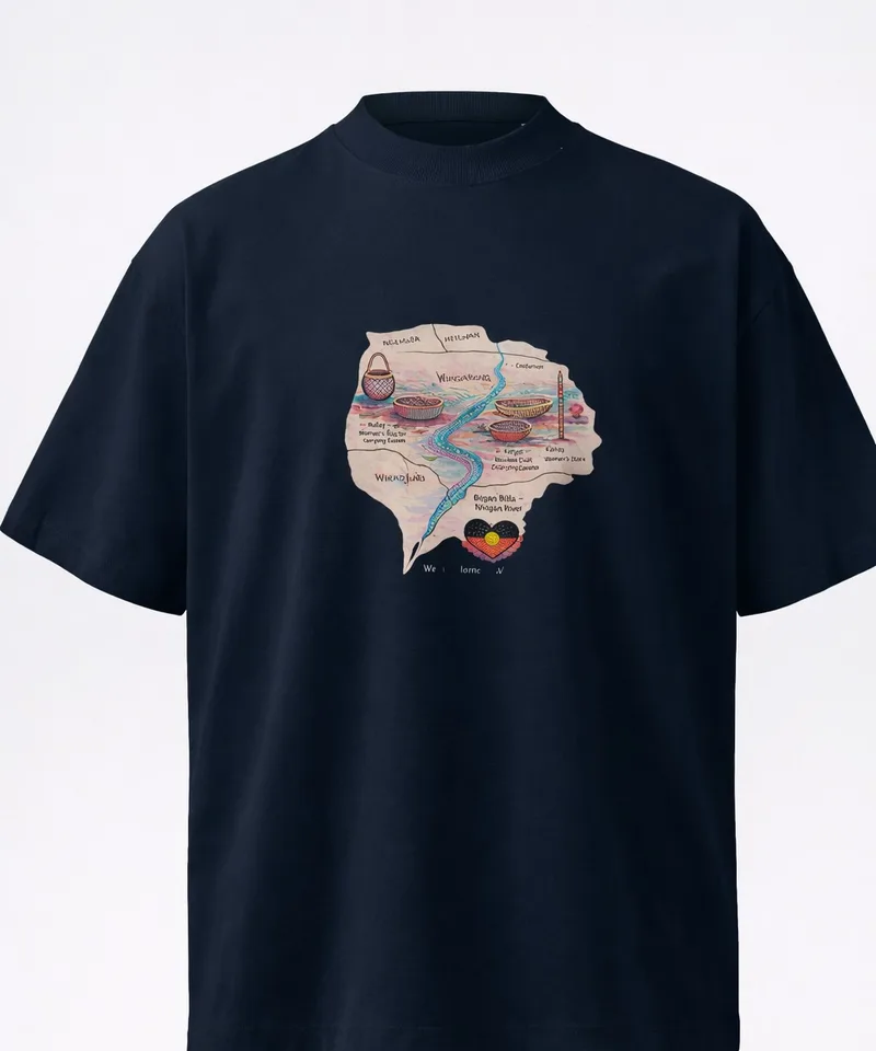 Nyngan Tee — the navy tee with the Country map print