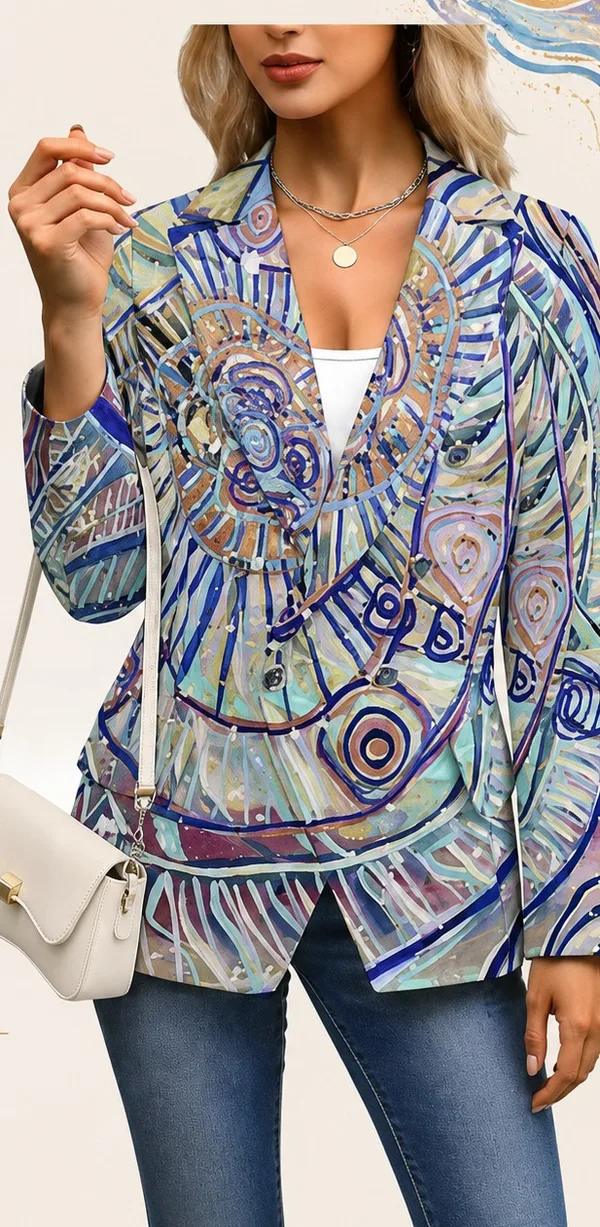 Work Blazer — the print jacket, worn open