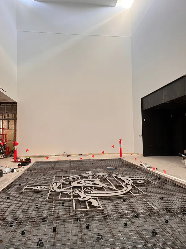 Renae Lamb’s public artwork on the fabrication floor, second angle