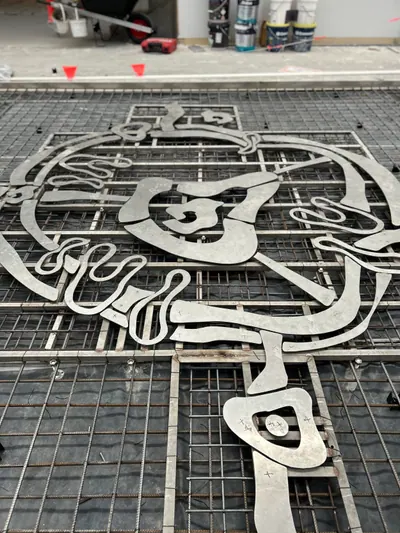 A public artwork by Renae Lamb in steel, during fabrication