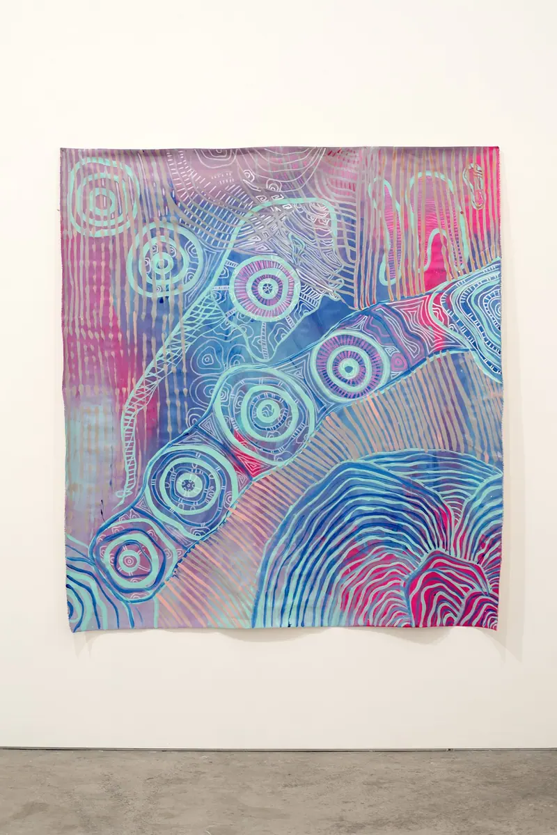 Painting by Renae Lamb — concentric rings in blue and pink