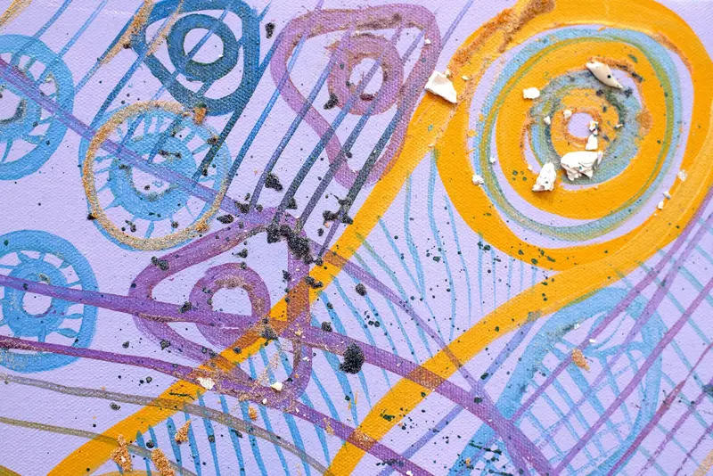 Painting by Renae Lamb — rings and pathways on blue