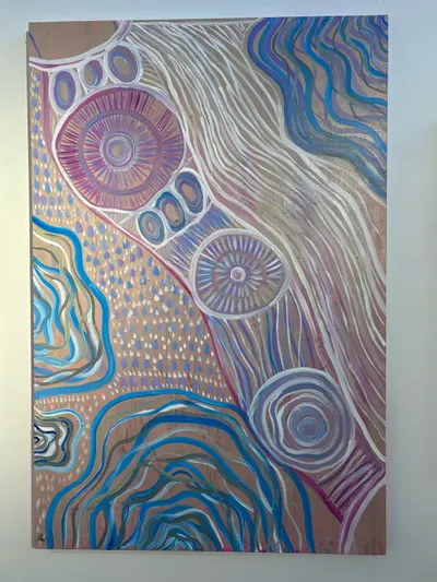 Painting by Renae Lamb — waterways in blue and lilac