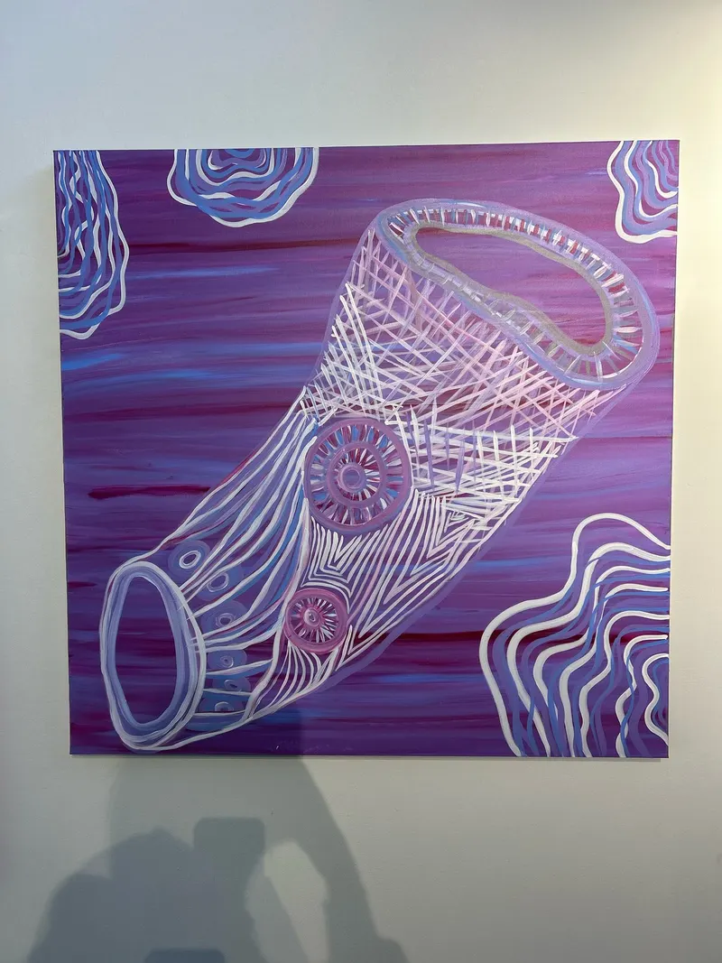 Painting by Renae Lamb — a coolamon over a magenta ground