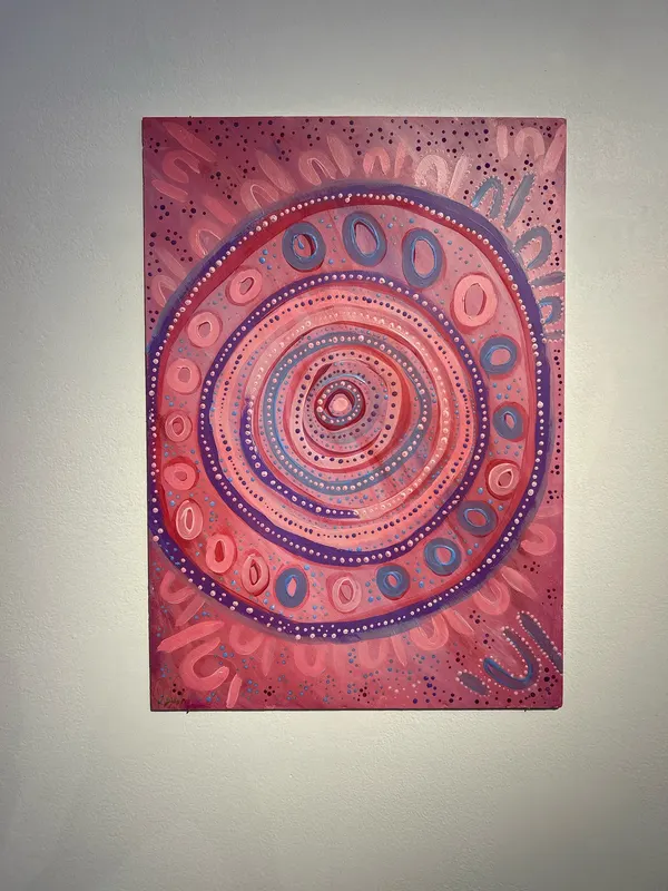 Painting by Renae Lamb — coral and violet concentric rings