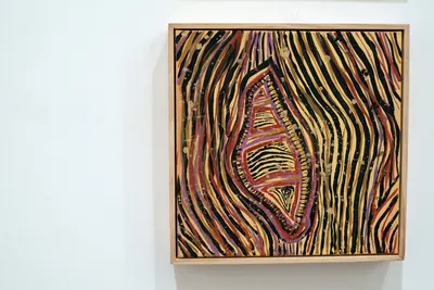 Framed painting by Renae Lamb — gold and black