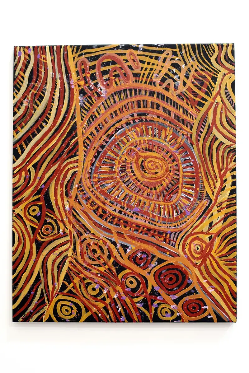 Painting by Renae Lamb — dense ochre concentric rings