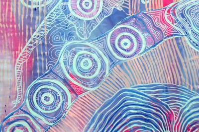 Painting by Renae Lamb — orange ground with inscribed lines