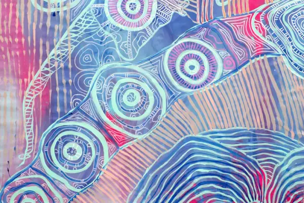 Painting by Renae Lamb — orange ground with inscribed lines