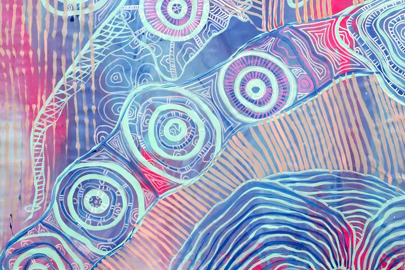 Painting by Renae Lamb — orange ground with inscribed lines