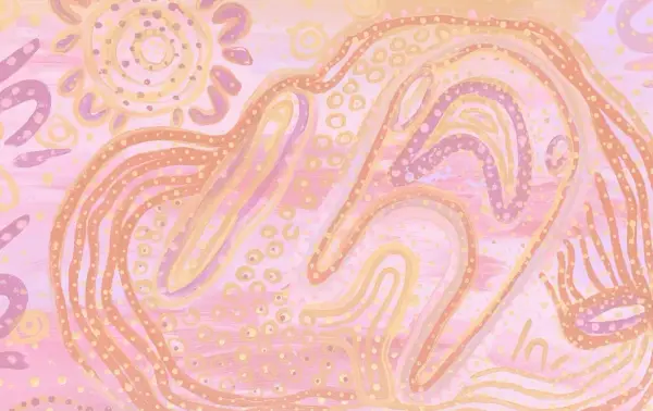 Painting by Renae Lamb — flowing pathways in pink and gold