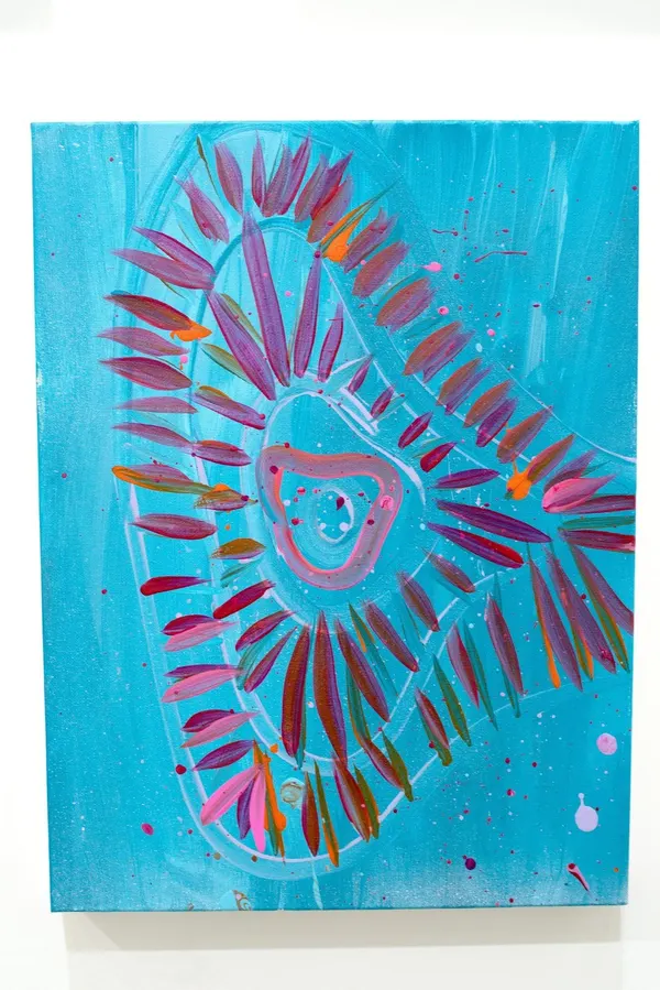 Painting by Renae Lamb — radiating strokes on a turquoise ground